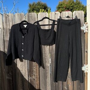 3 Piece Matching Tank, Sweater with Rhinestone Buttons & Wide Leg Knit Set